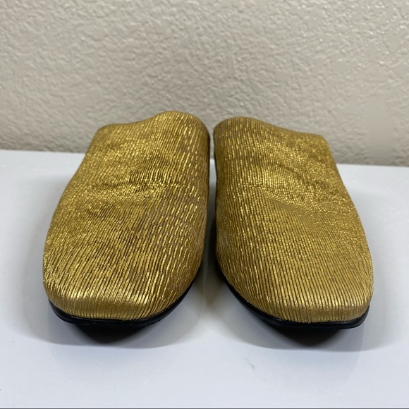Freda Salvador Pleated Metallic Gold Mules Slip Ons - Picture 2 of 7